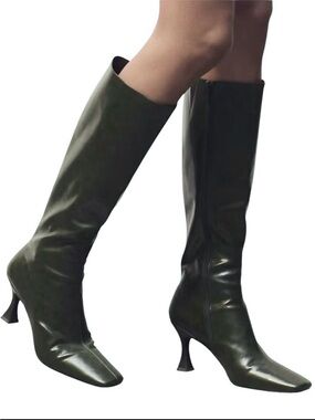 Jeffrey Campbell Checkmate Boots In Dark Green Size 7.5 WORN ONCE